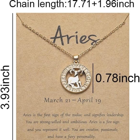 Aries Zodiac Necklace Gold Painted Birthday Gift Christmas Gift - Picture 2 of 2